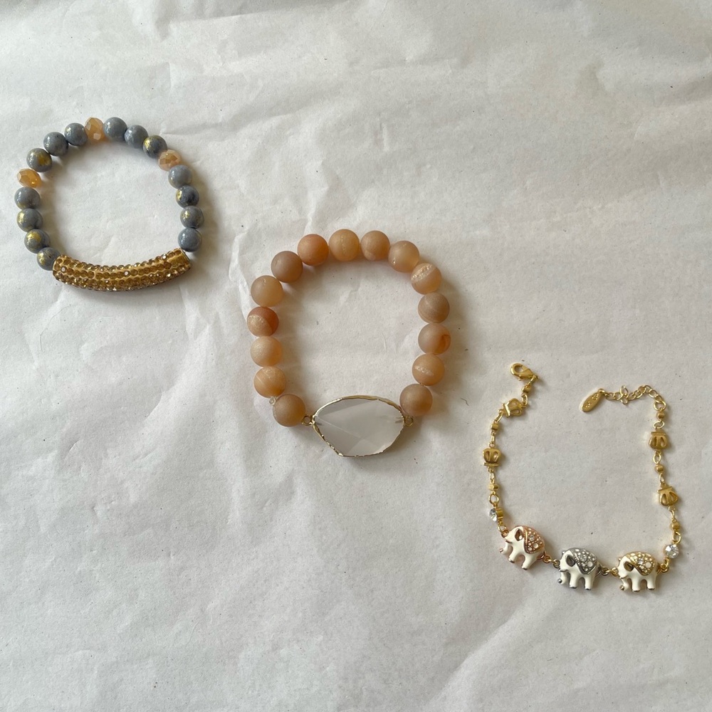 3/$20 SALE 🛒 Boho Bracelet Stack: Gold Elephant Charms,  Beaded Bracelets |